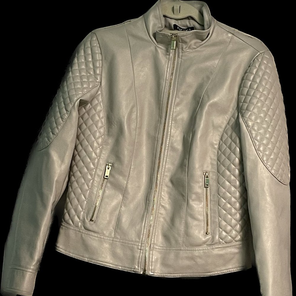 Roz & Ali Faux Leather Jacket - Cream - M